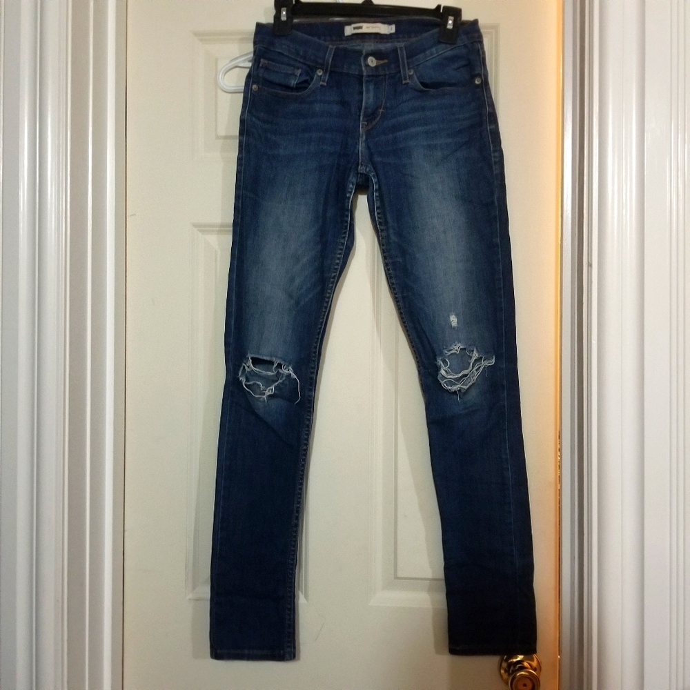 Levi's 524 Skinny Distressed Jeans Mid Rise SZ 3
